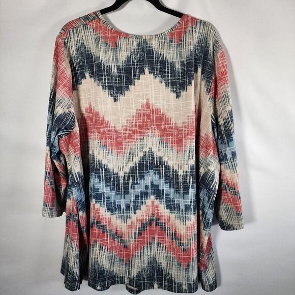 Catherines Popover Linen Blend Blouse Size 3X Southwestern Tasseled 3/4 Sleeve - Picture 2 of 8